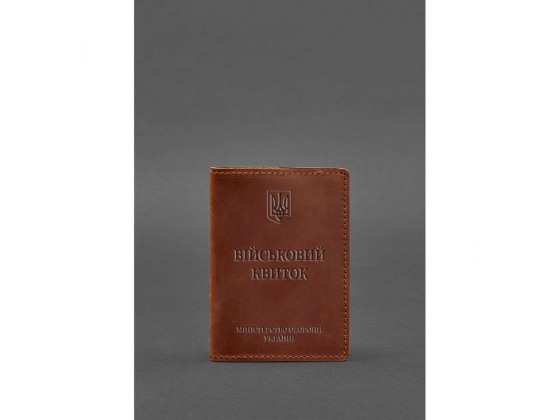 Кожаная обложка для военного билета 7.0 светло-коричневая Crazy Horse, фото 1