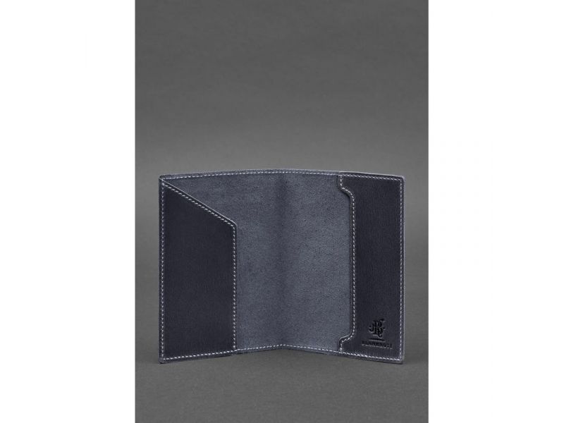 Кожаная обложка для военного билета 7.0 темно-синяя Crazy Horse, фото 4