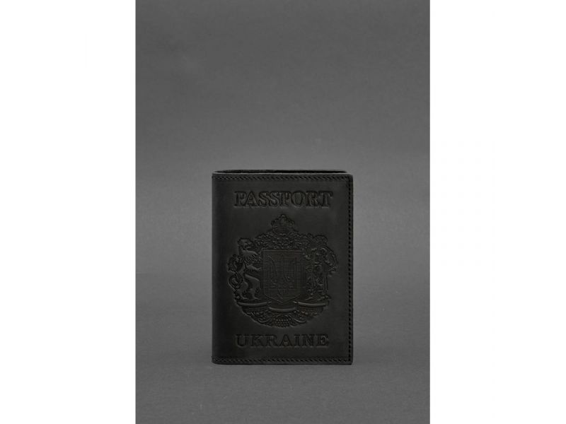 Кожаная обложка для паспорта с украинским гербом черная, фото 1