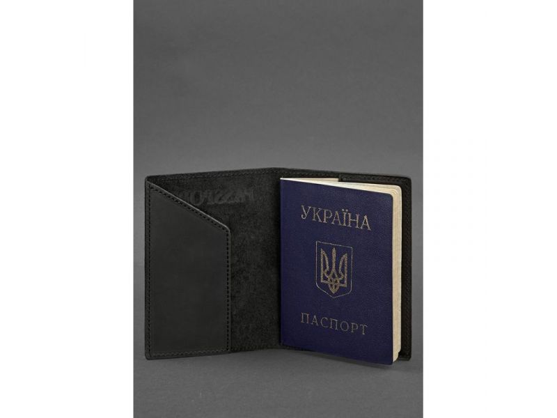 Кожаная обложка для паспорта с украинским гербом черная, фото 2
