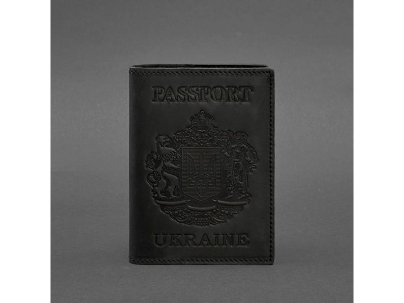 Кожаная обложка для паспорта с украинским гербом черная, фото 6