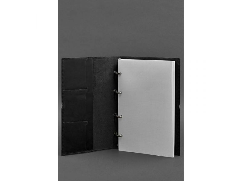 Кожаный блокнот А4 на кольцах (софт-бук) 9.0 в мягкой обложке черный Crazy Horse, фото 2