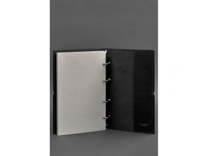 Кожаный блокнот А4 на кольцах (софт-бук) 9.0 в мягкой обложке черный Crazy Horse, фото 4