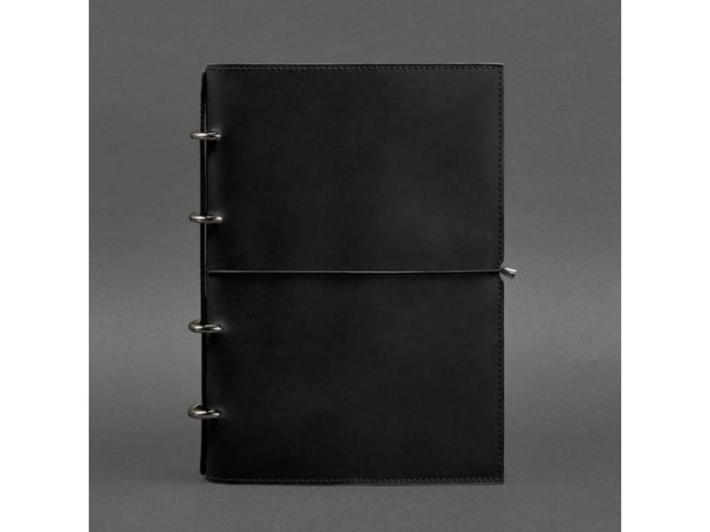 Кожаный блокнот А4 на кольцах (софт-бук) 9.0 в мягкой обложке черный Crazy Horse, фото 6