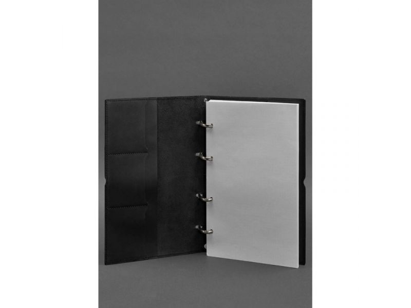 Кожаный блокнот А4 на кольцах (софт-бук) 9.0 в мягкой обложке черный краст, фото 2