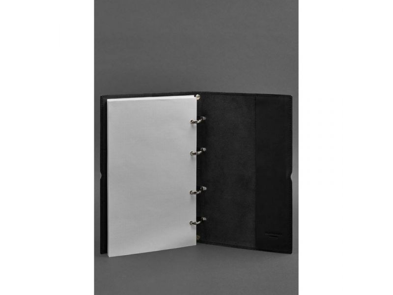 Кожаный блокнот А4 на кольцах (софт-бук) 9.0 в мягкой обложке черный краст, фото 4