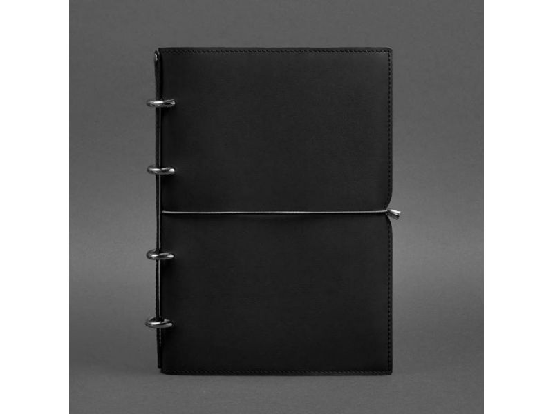 Кожаный блокнот А4 на кольцах (софт-бук) 9.0 в мягкой обложке черный краст, фото 6