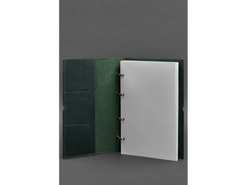 Кожаный блокнот А4 на кольцах (софт-бук) 9.0 в мягкой обложке зеленый Crazy Horse, фото 2