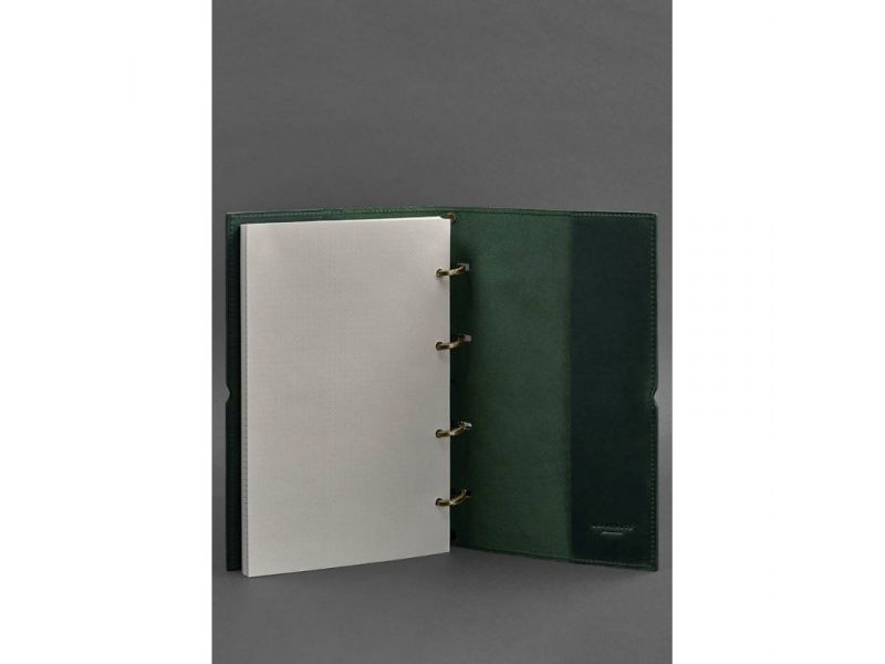 Кожаный блокнот А4 на кольцах (софт-бук) 9.0 в мягкой обложке зеленый Crazy Horse, фото 4