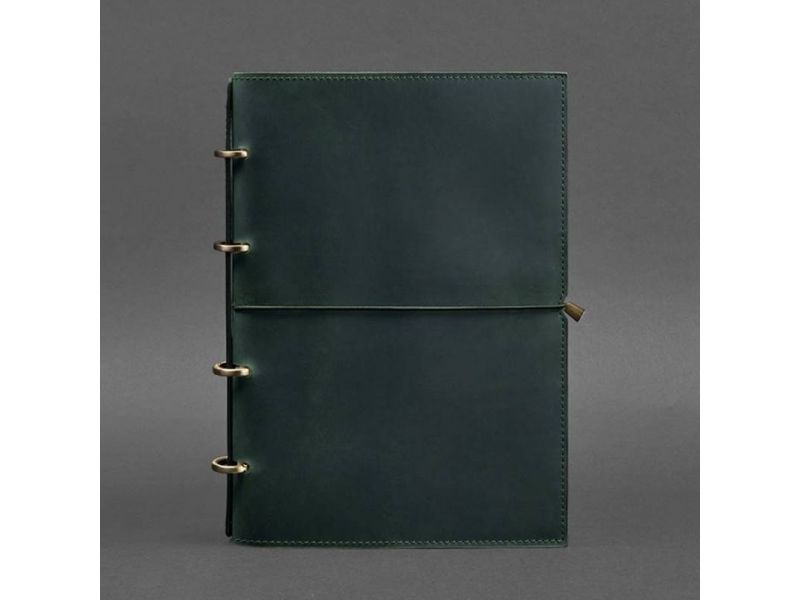 Кожаный блокнот А4 на кольцах (софт-бук) 9.0 в мягкой обложке зеленый Crazy Horse, фото 6