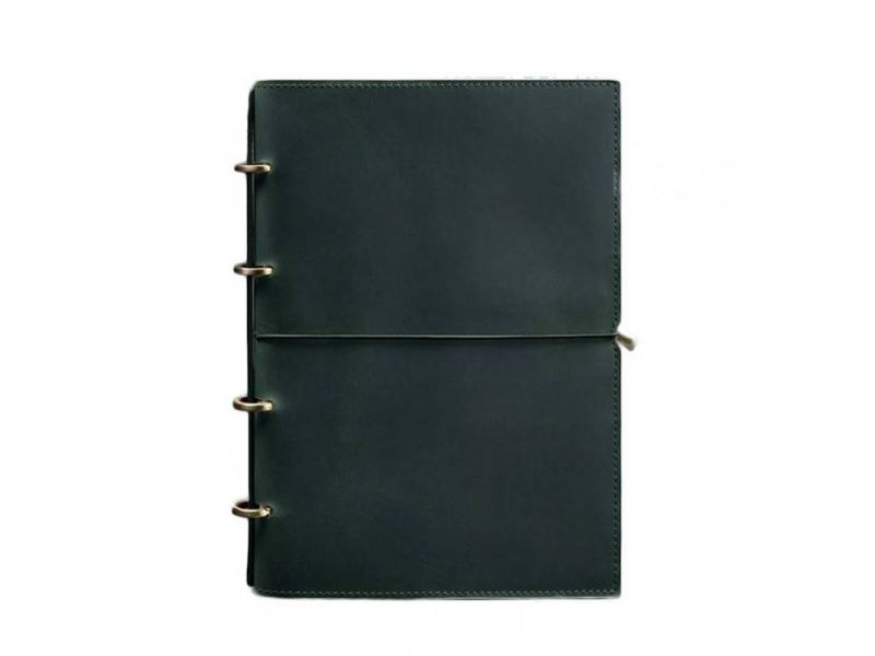 Кожаный блокнот А4 на кольцах (софт-бук) 9.0 в мягкой обложке зеленый Crazy Horse, фото 7