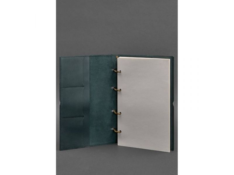 Кожаный блокнот А4 на кольцах (софт-бук) 9.0 в мягкой обложке зеленый Краст, фото 2