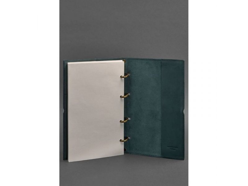 Кожаный блокнот А4 на кольцах (софт-бук) 9.0 в мягкой обложке зеленый Краст, фото 4