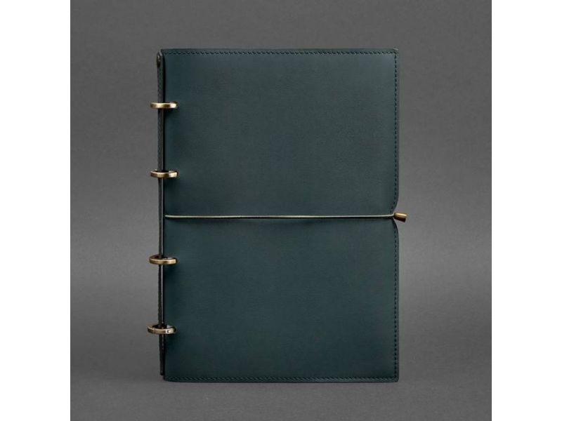 Кожаный блокнот А4 на кольцах (софт-бук) 9.0 в мягкой обложке зеленый Краст, фото 6