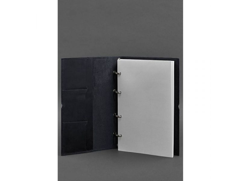 Кожаный блокнот А4 на кольцах (софт-бук) 9.0 в мягкой обложке синий Crazy Horse, фото 2