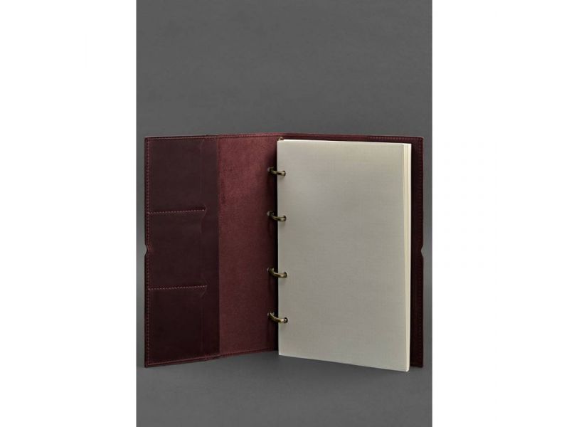 Кожаный блокнот А4 на кольцах (софт-бук) 9.0 в мягкой обложке бордовый Crazy Horse, фото 2