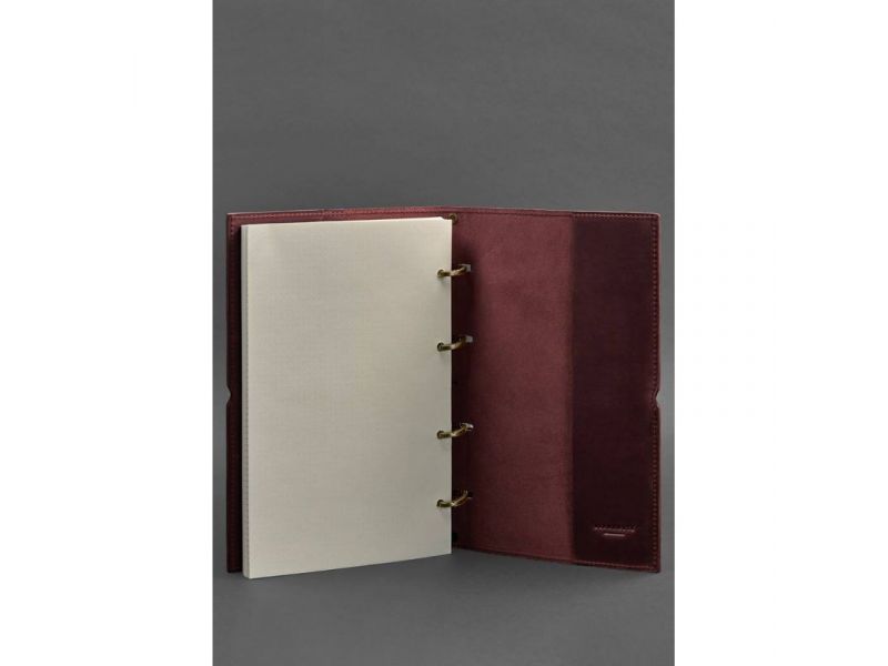 Кожаный блокнот А4 на кольцах (софт-бук) 9.0 в мягкой обложке бордовый Crazy Horse, фото 4