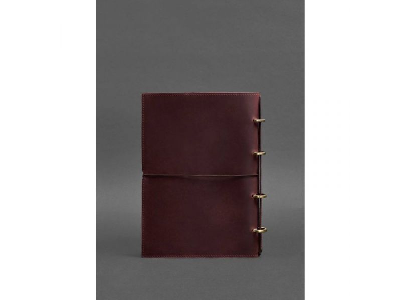 Кожаный блокнот А4 на кольцах (софт-бук) 9.0 в мягкой обложке бордовый Crazy Horse, фото 5