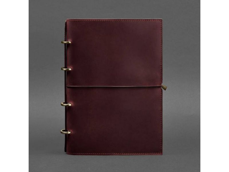 Кожаный блокнот А4 на кольцах (софт-бук) 9.0 в мягкой обложке бордовый Crazy Horse, фото 6