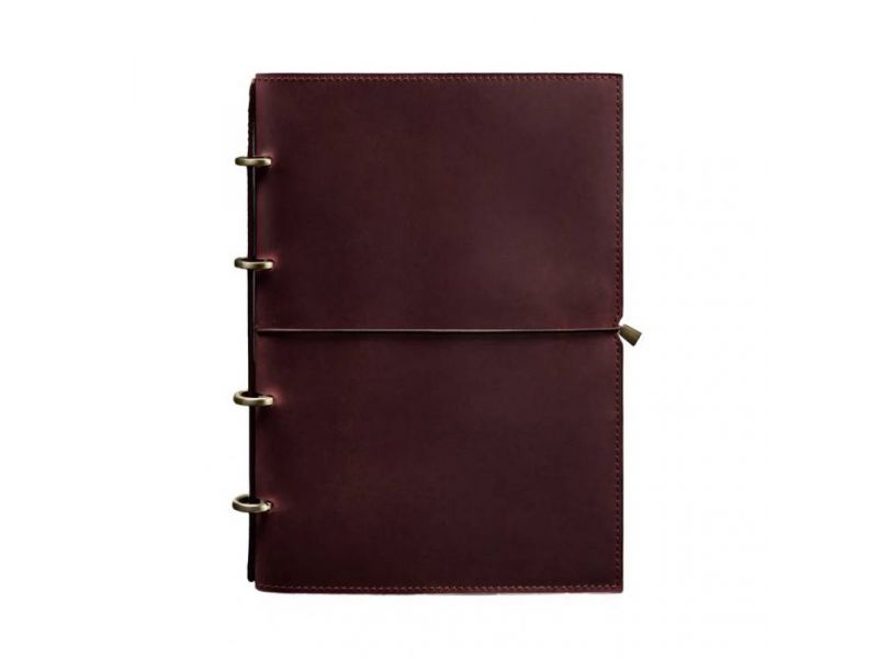 Кожаный блокнот А4 на кольцах (софт-бук) 9.0 в мягкой обложке бордовый Crazy Horse, фото 7