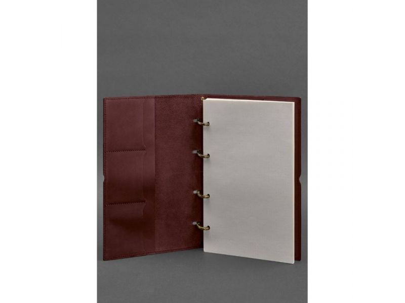 Кожаный блокнот А4 на кольцах (софт-бук) 9.0 в мягкой обложке бордовый Краст, фото 2
