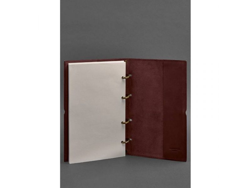 Кожаный блокнот А4 на кольцах (софт-бук) 9.0 в мягкой обложке бордовый Краст, фото 4