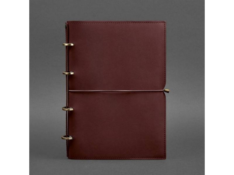 Кожаный блокнот А4 на кольцах (софт-бук) 9.0 в мягкой обложке бордовый Краст, фото 6