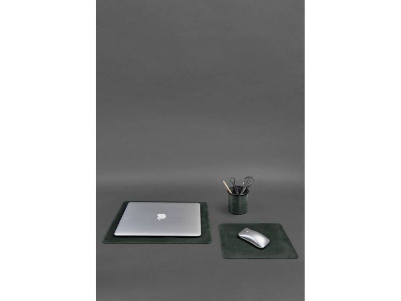 Набор для рабочего стола из натуральной кожи 1.0 зеленый Crazy Horse, фото 1