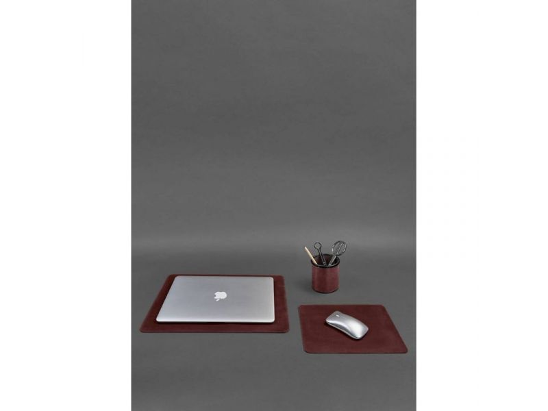 Набор для рабочего стола из натуральной кожи 1.0 бордовый Crazy Horse, фото 1