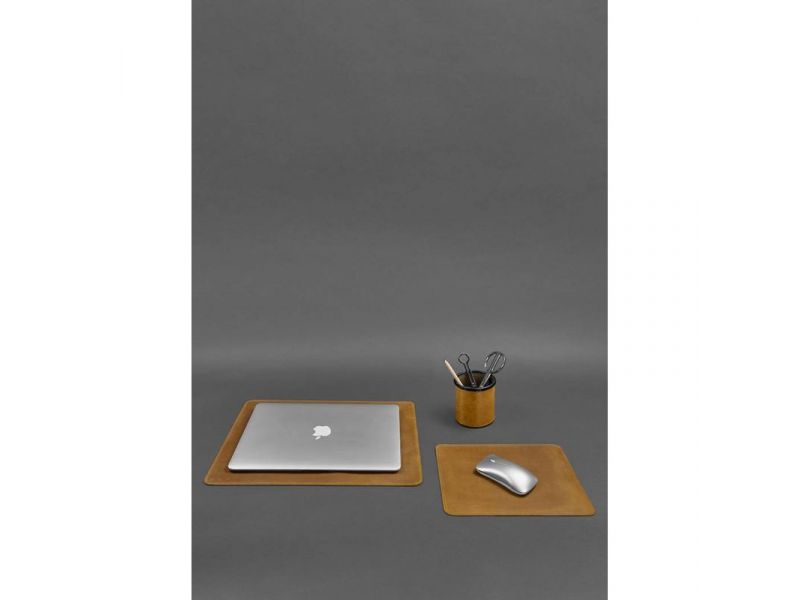 Набор для рабочего стола из натуральной кожи 1.0 желтый Crazy Horse, фото 1