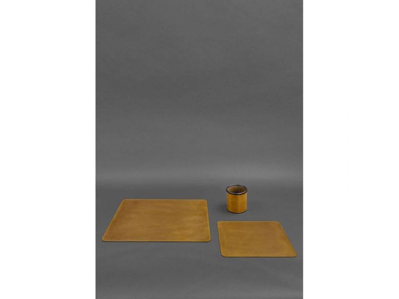 Набор для рабочего стола из натуральной кожи 1.0 желтый Crazy Horse, фото 2