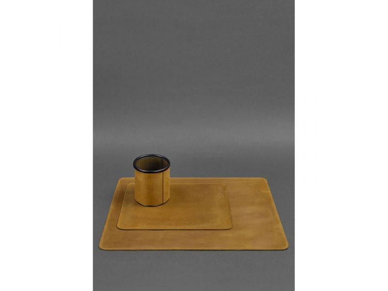 Набор для рабочего стола из натуральной кожи 1.0 желтый Crazy Horse, фото 3