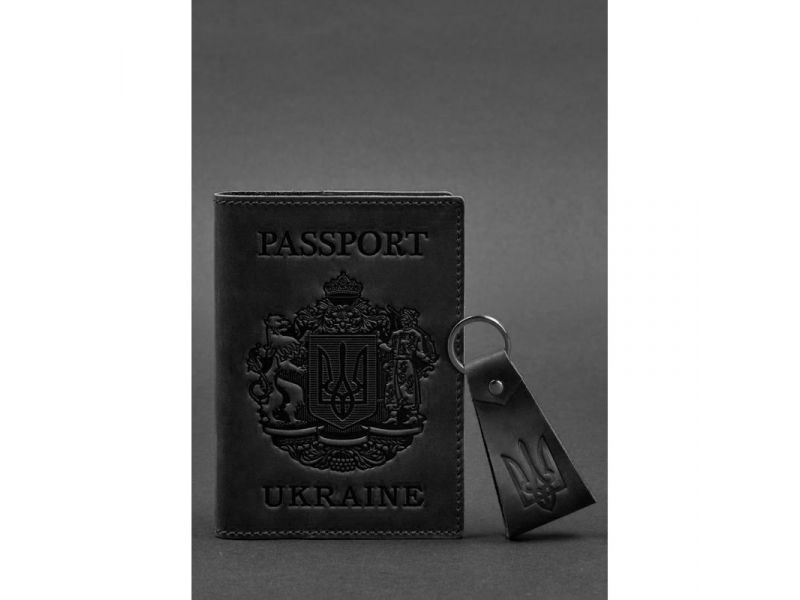 Подарочный набор кожаных аксессуаров с украинской символикой черный, фото 2