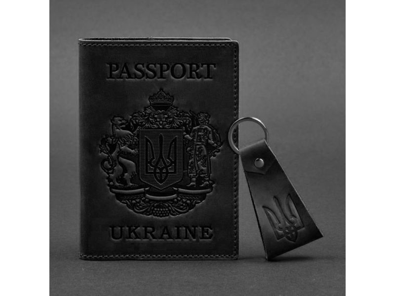 Подарочный набор кожаных аксессуаров с украинской символикой черный, фото 4