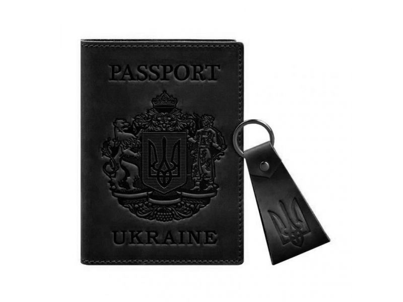 Подарочный набор кожаных аксессуаров с украинской символикой черный, фото 5