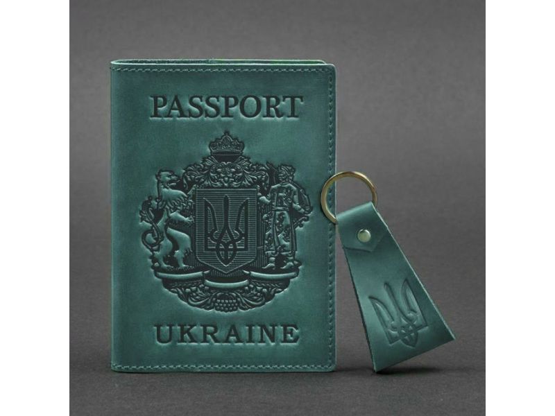 Подарочный набор кожаных аксессуаров с украинской символикой зеленый, фото 4