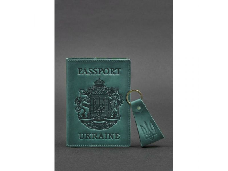 Подарочный набор кожаных аксессуаров с украинской символикой зеленый, фото 2