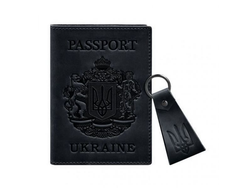 Подарочный набор кожаных аксессуаров с украинской символикой темно-синий, фото 6