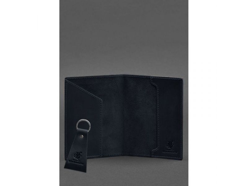 Подарочный набор кожаных аксессуаров с украинской символикой темно-синий, фото 4