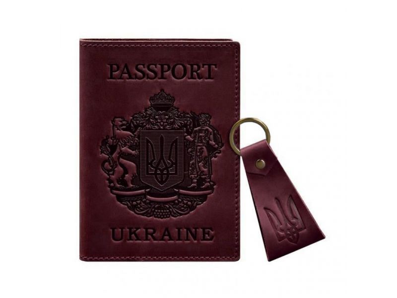 Подарочный набор кожаных аксессуаров с украинской символикой бордовый, фото 5