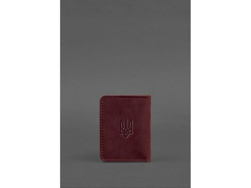 Кожаная обложка для ID-паспорта и водительских прав 4.1 бордовая Crazy Horse с гербом, фото 2