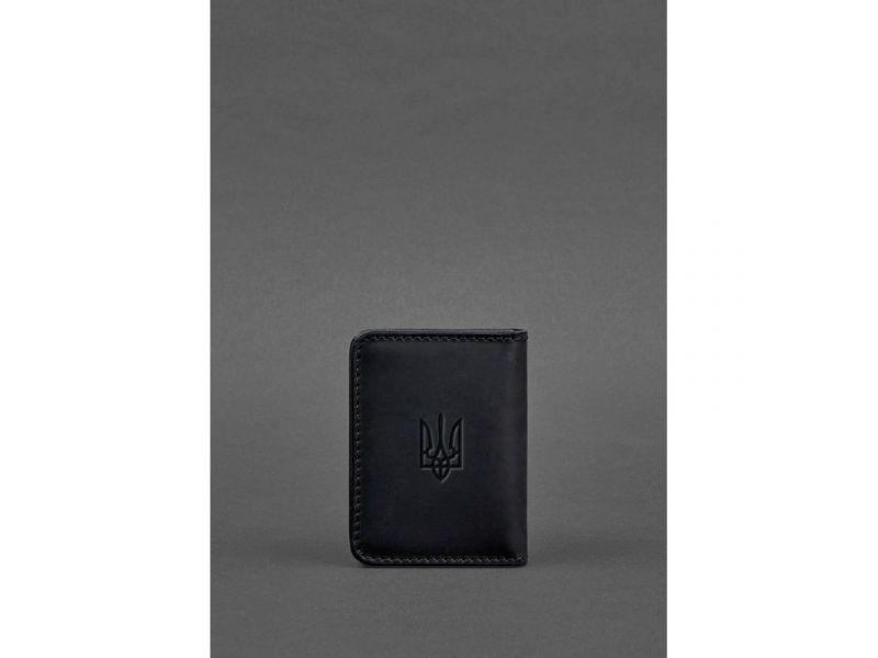 Кожаная обложка для ID-паспорта и водительских прав 4.1 черная Crazy Horse с гербом, фото 2