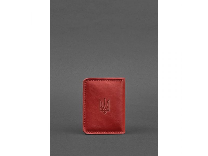Кожаная обложка для ID-паспорта и водительских прав 4.1 красная с гербом Украины, фото 2