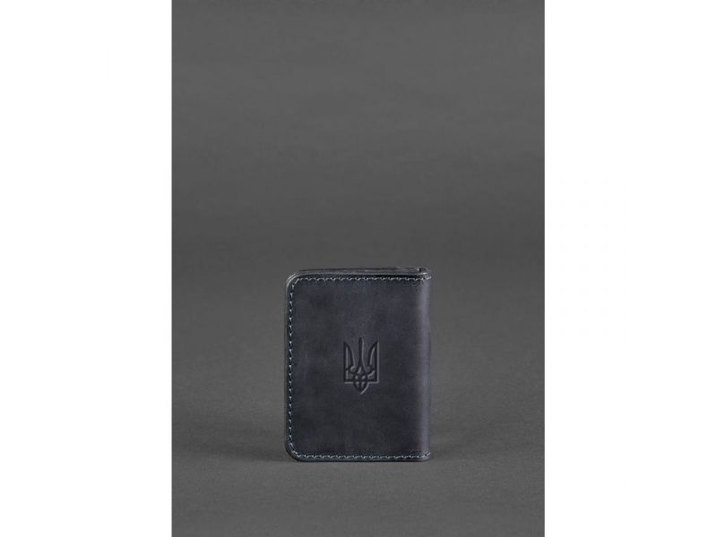 Кожаная обложка для ID-паспорта и водительских прав 4.1 синяя Crazy Horse с гербом, фото 2