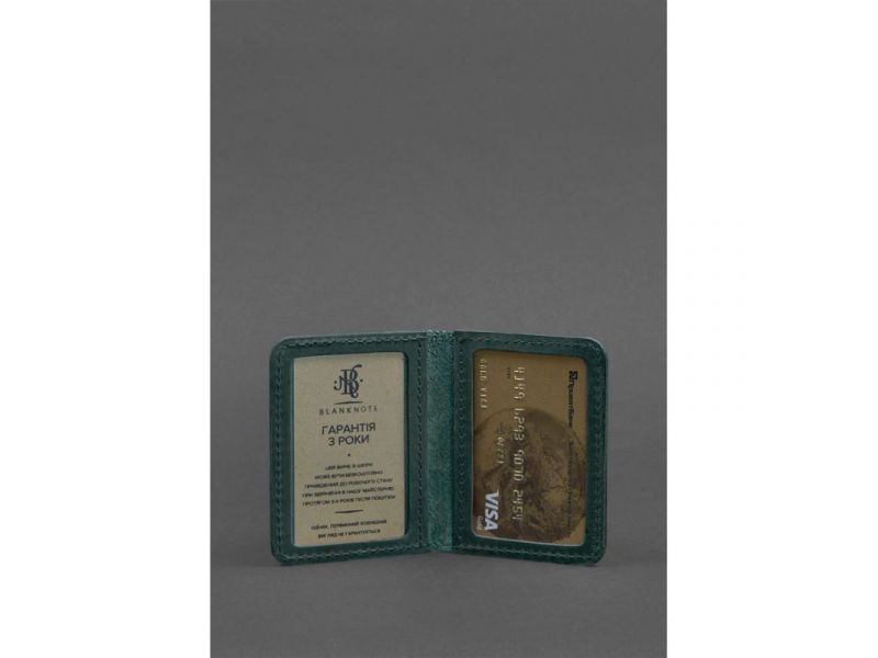 Кожаная обложка для ID-паспорта и водительских прав 4.1 зеленая Crazy Horse с гербом, фото 3