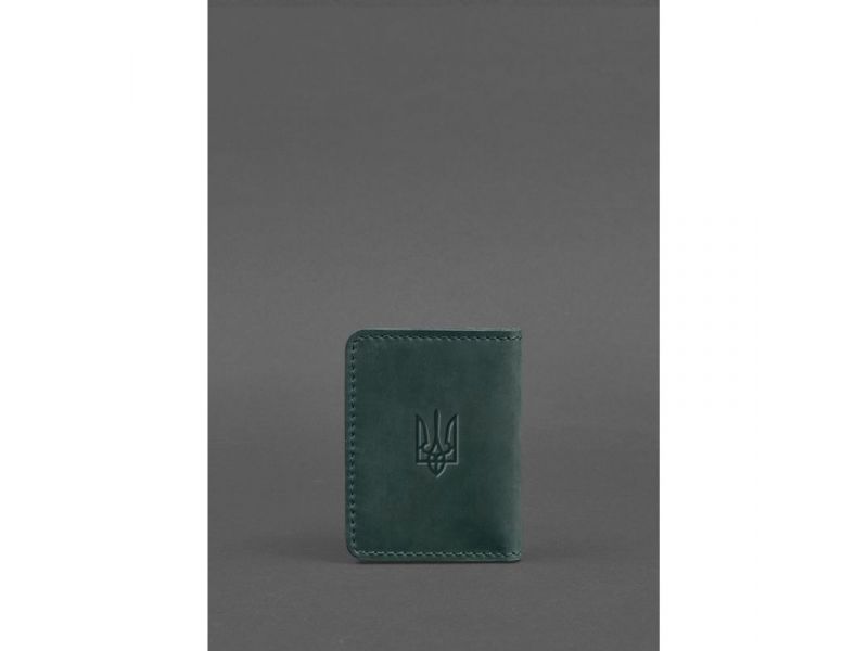 Кожаная обложка для ID-паспорта и водительских прав 4.1 зеленая Crazy Horse с гербом, фото 2