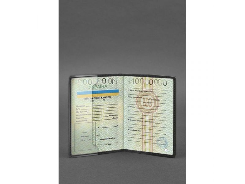 Кожаная обложка для военного билета 7.0 черная Crazy Horse, фото 3