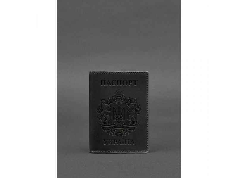 Кожаная обложка для паспорта с украинским гербом черная, фото 5