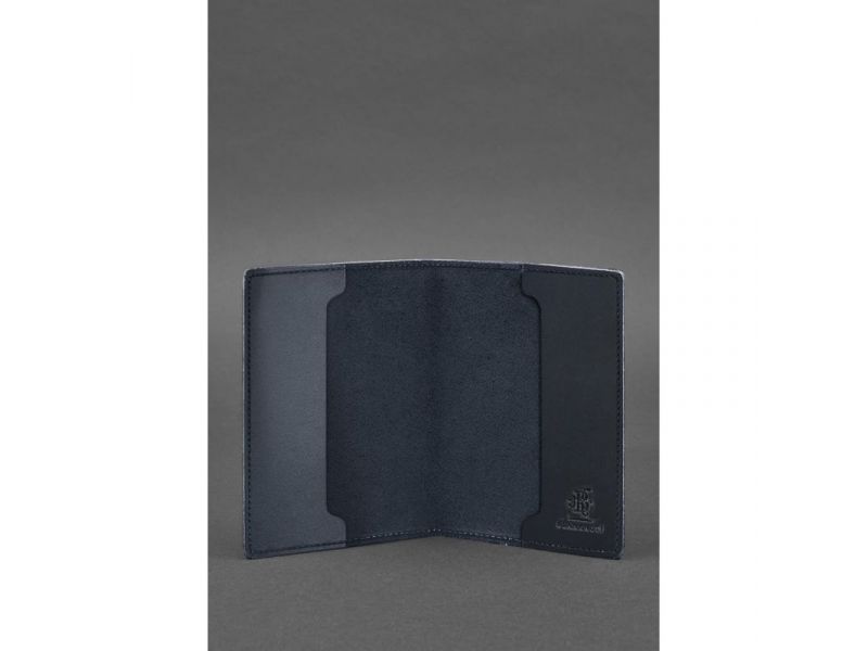 Кожаная обложка для военного билета 7.0 темно-синяя Crazy Horse, фото 2