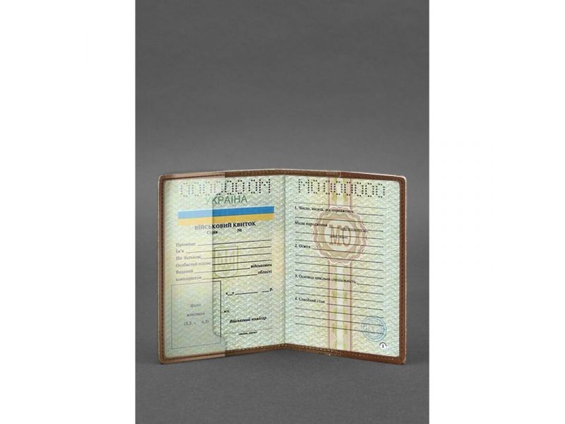 Кожаная обложка для военного билета 7.0 светло-коричневая Crazy Horse, фото 3